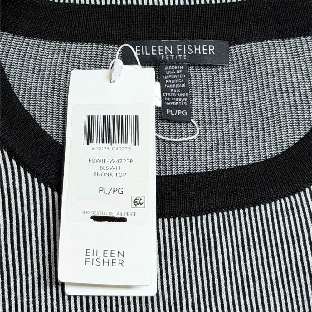 Eileen Fisher Mens Ringer Grey Black Pullover Sweater Size L